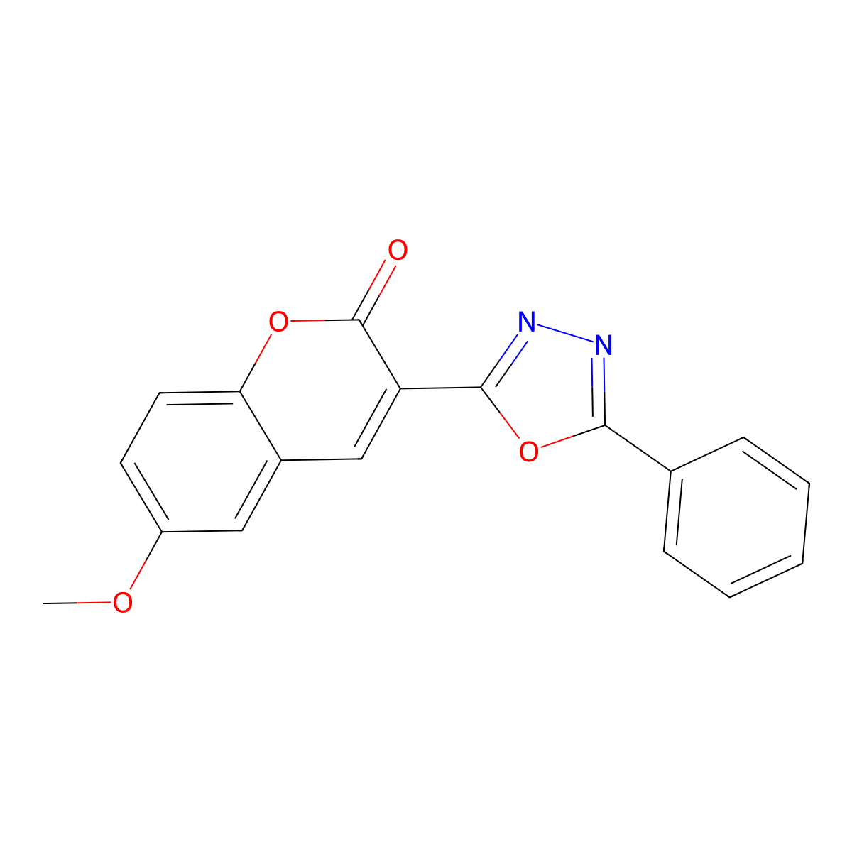 6-methoxy-3-(5-phenyl-1,3,4-oxadiazol-2-yl)-2H-chromen-2-one molecular structure, CAS 180403-58-1