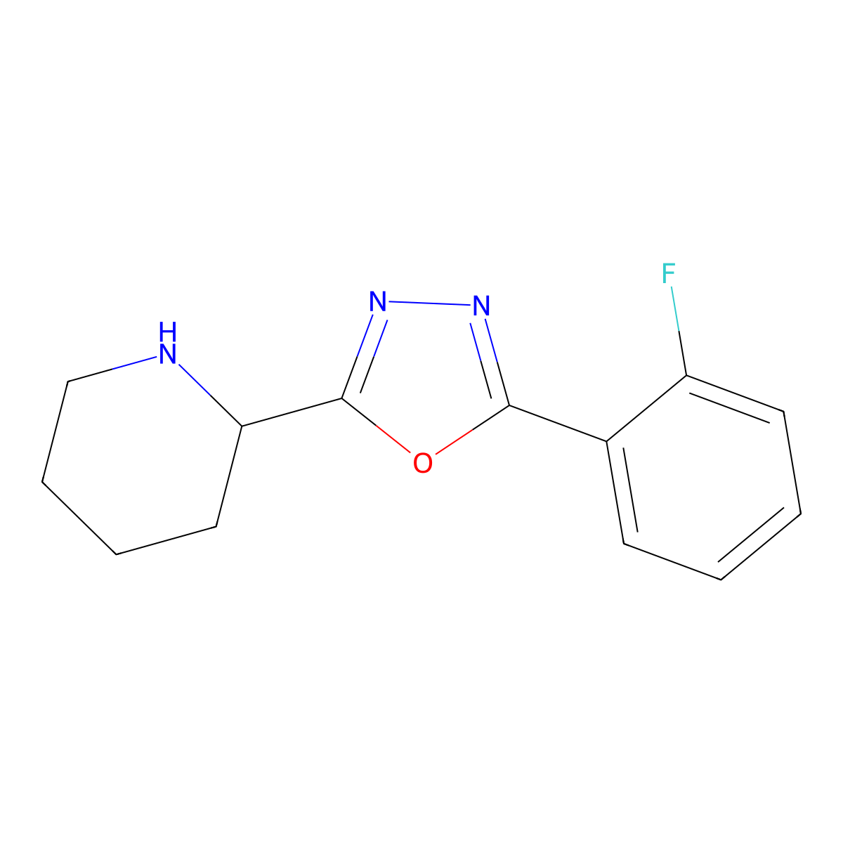 2-[5-(2-Fluorophenyl)-1,3,4-oxadiazol-2-yl]piperidine molecular structure, CAS 1804128-21-9