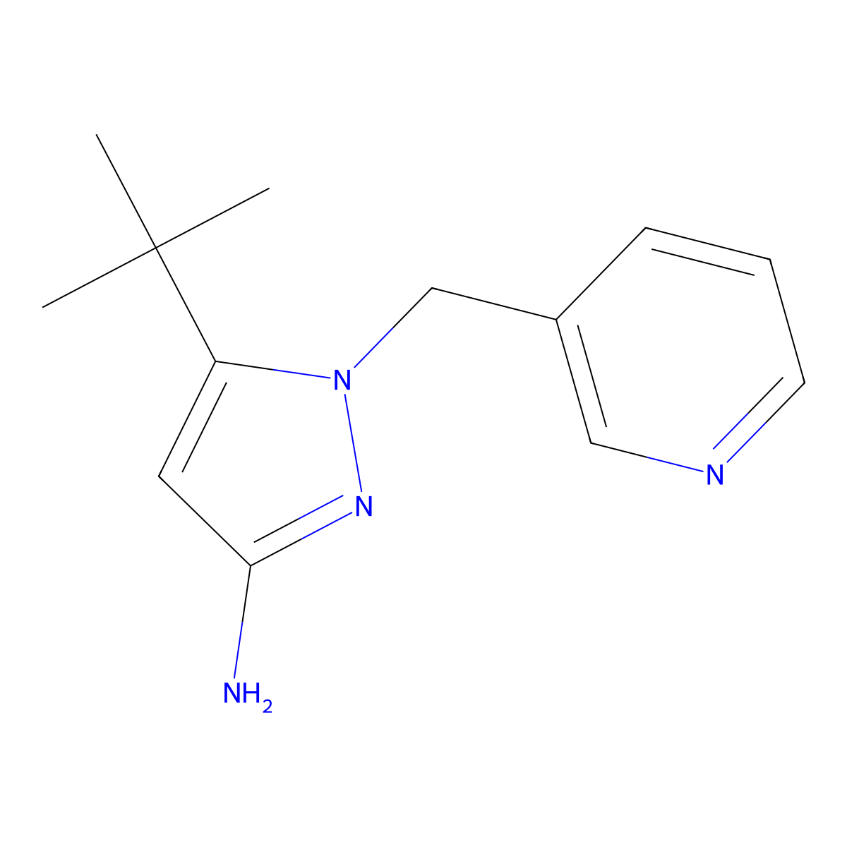 5-tert-butyl-1-[(pyridin-3-yl)methyl]-1H-pyrazol-3-amine molecular structure, CAS 1804128-31-1