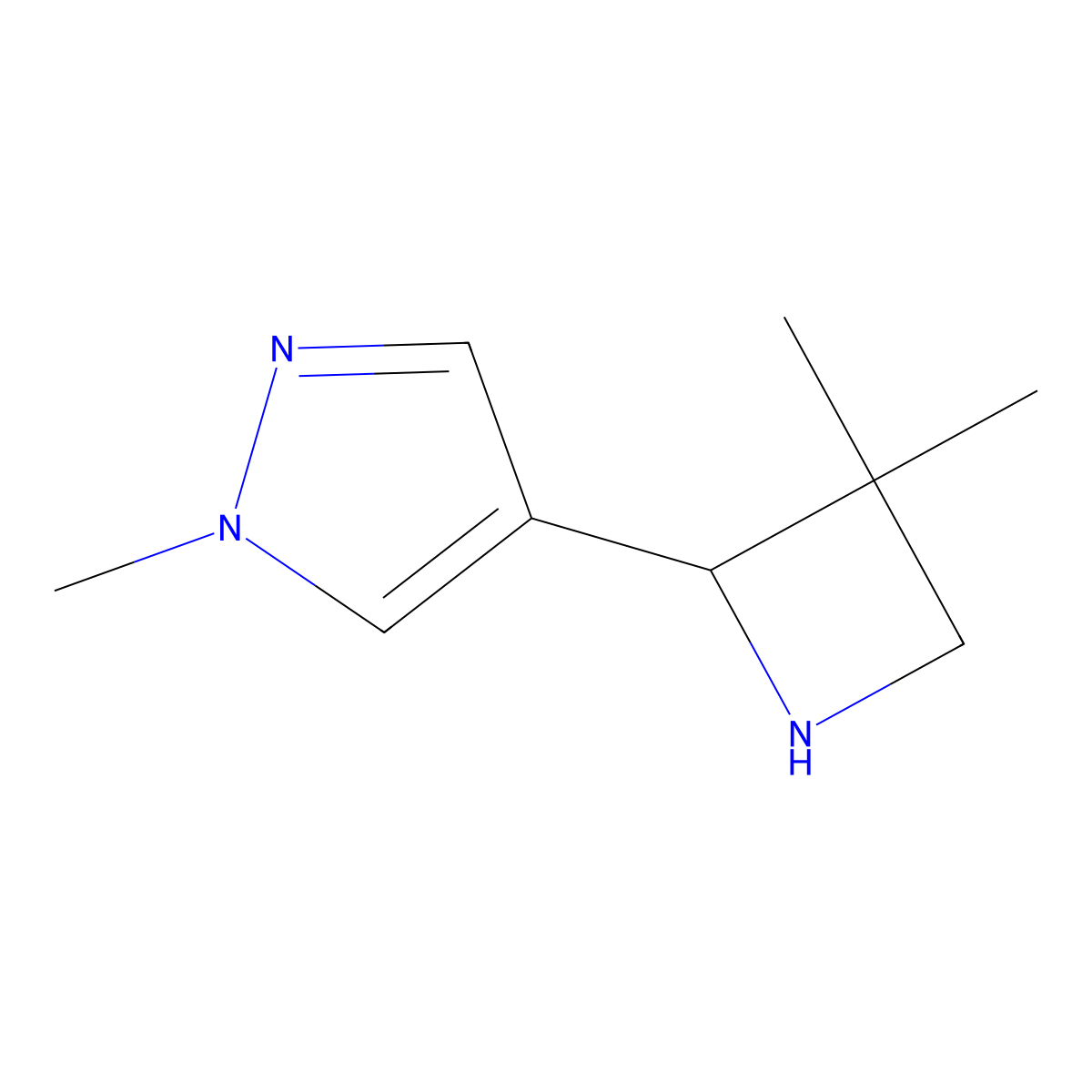4-(3,3-dimethylazetidin-2-yl)-1-methyl-1H-pyrazole molecular structure, CAS 1804128-40-2