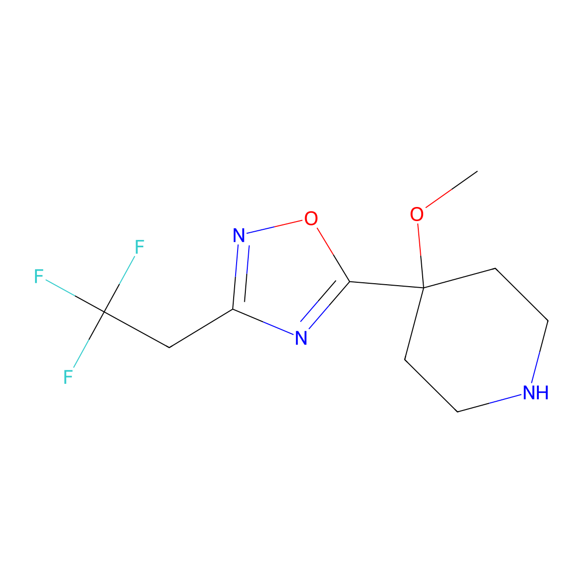 4-Methoxy-4-[3-(2,2,2-trifluoroethyl)-1,2,4-oxadiazol-5-yl]piperidine molecular structure, CAS 1804128-43-5