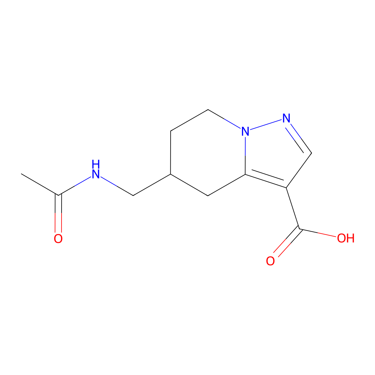 5-(Acetamidomethyl)-4H,5H,6H,7H-pyrazolo[1,5-a]pyridine-3-carboxylic acid molecular structure, CAS 1804129-10-9