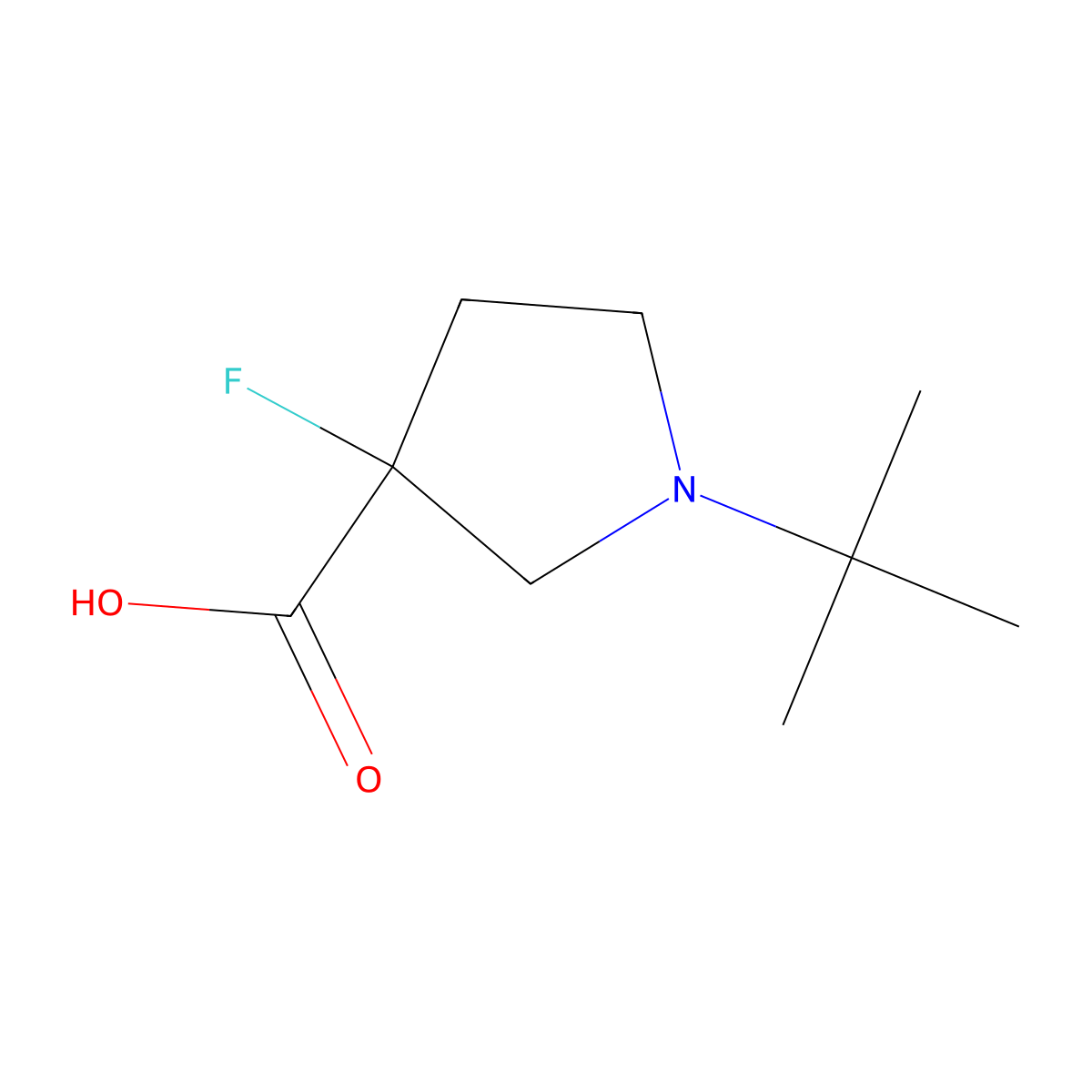 1-tert-Butyl-3-fluoropyrrolidine-3-carboxylic acid molecular structure, CAS 1804129-15-4
