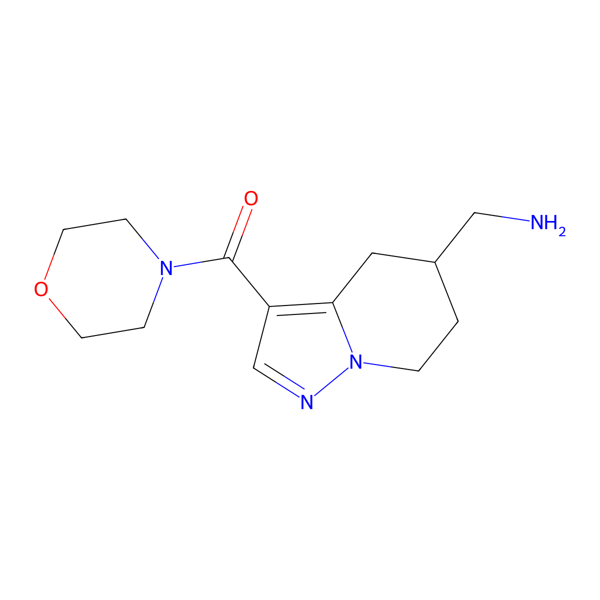 [3-(morpholine-4-carbonyl)-4H,5H,6H,7H-pyrazolo[1,5-a]pyridin-5-yl]methanamine molecular structure, CAS 1804129-18-7