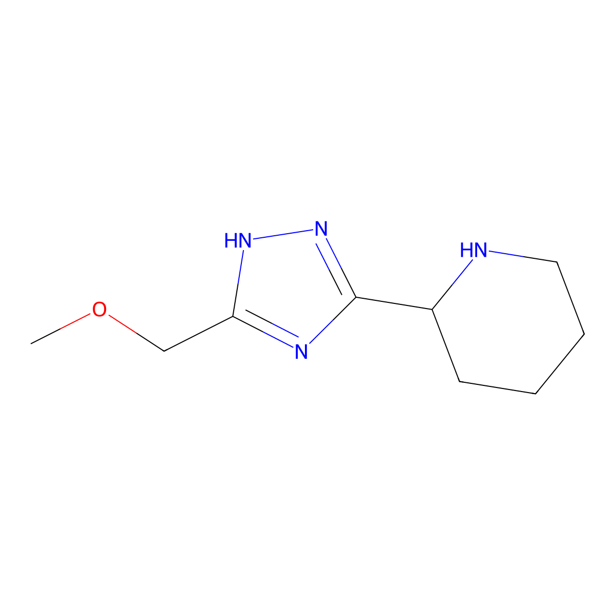 2-[3-(Methoxymethyl)-1H-1,2,4-triazol-5-yl]piperidine molecular structure, CAS 1804129-23-4