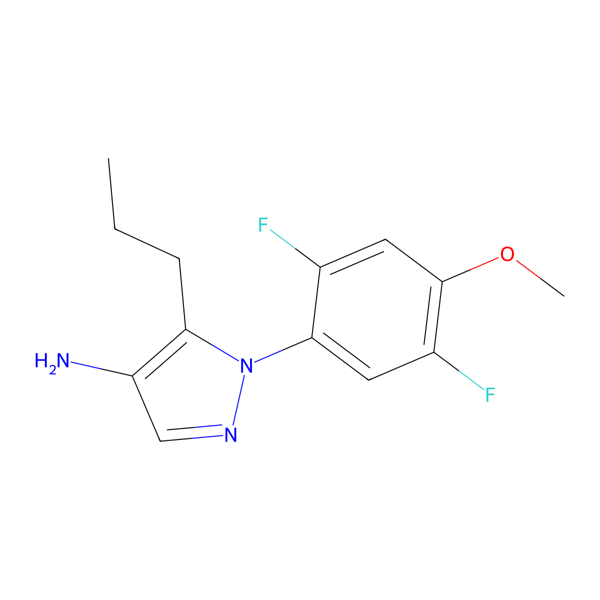 1-(2,5-Difluoro-4-methoxyphenyl)-5-propyl-1H-pyrazol-4-amine molecular structure, CAS 1804129-32-5