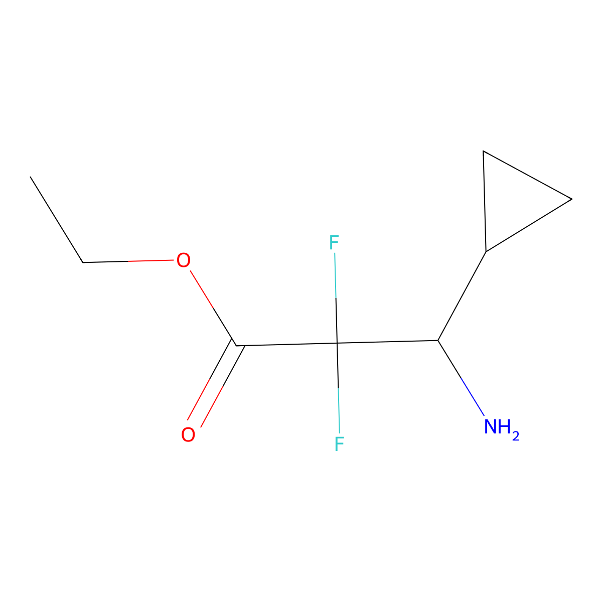Ethyl 3-amino-3-cyclopropyl-2,2-difluoropropanoate molecular structure, CAS 1804129-42-7