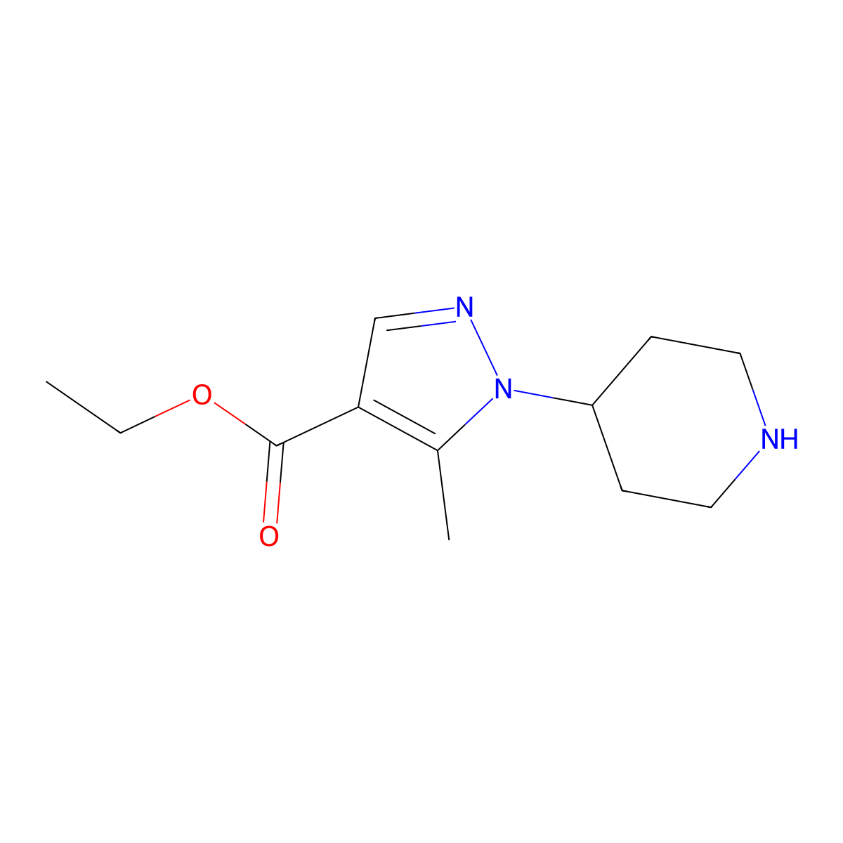 Ethyl 5-methyl-1-(piperidin-4-yl)-1H-pyrazole-4-carboxylate molecular structure, CAS 1804129-45-0