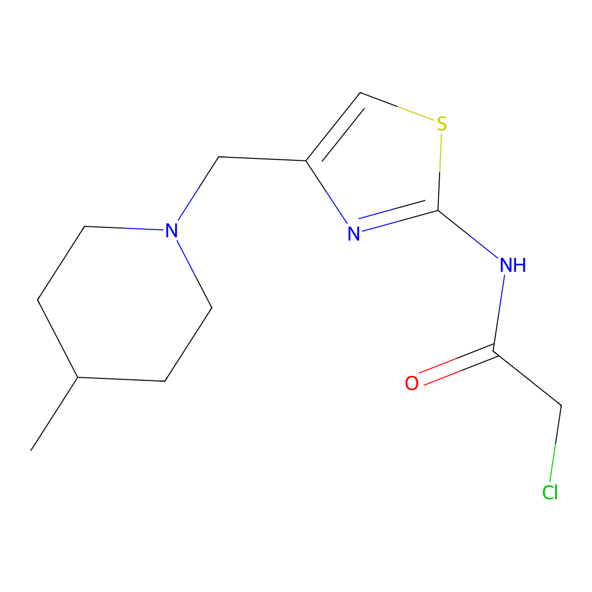 2-Chloro-N-{4-[(4-methylpiperidin-1-yl)methyl]-1,3-thiazol-2-yl}acetamide molecular structure, CAS 1804129-60-9