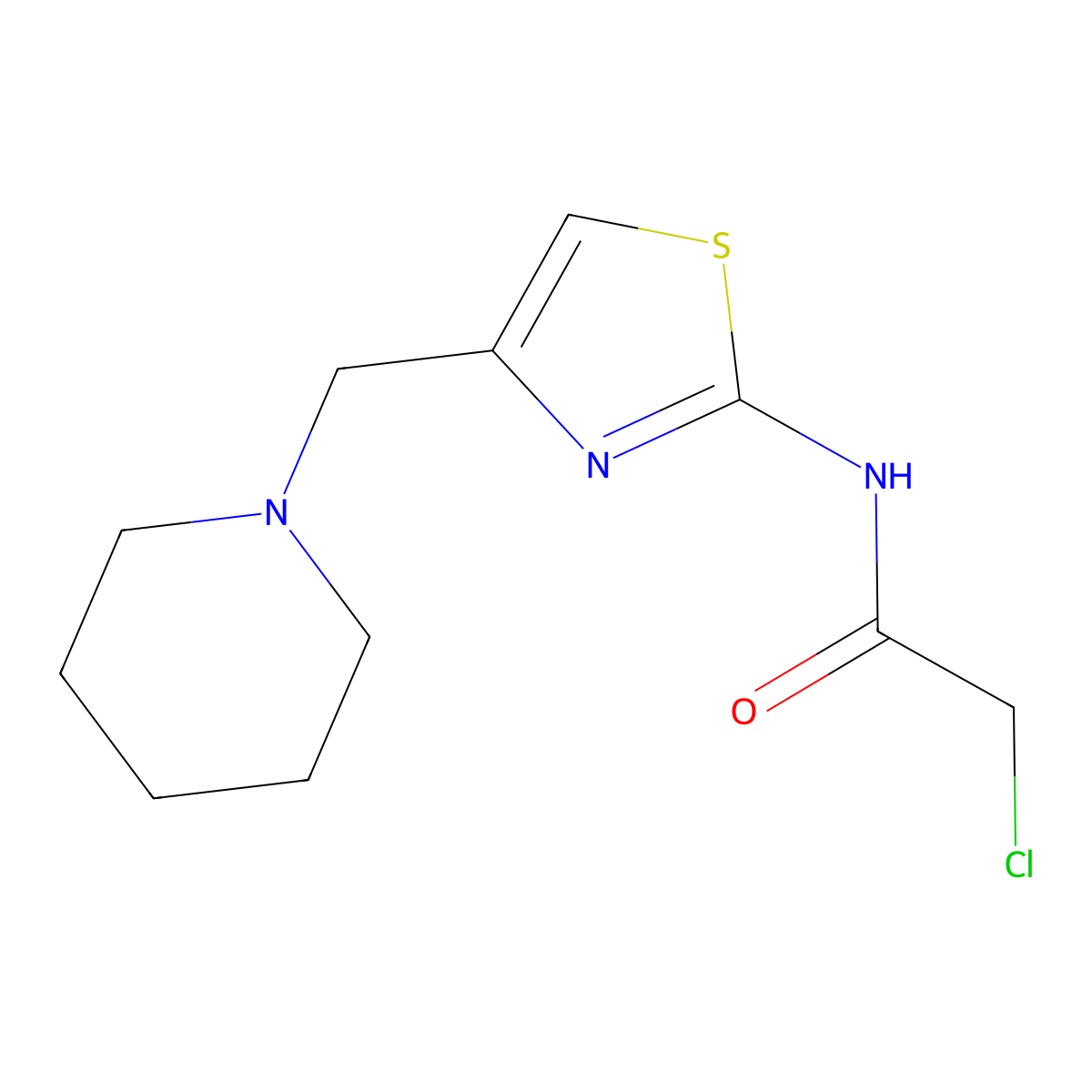 2-Chloro-N-{4-[(piperidin-1-yl)methyl]-1,3-thiazol-2-yl}acetamide molecular structure, CAS 1804129-63-2