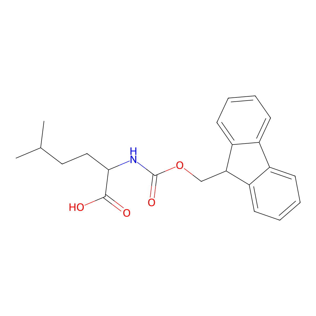 (S)-2-((((9H-fluoren-9-yl)methoxy)carbonyl)amino)-5-methylhexanoic acid molecular structure, CAS 180414-94-2