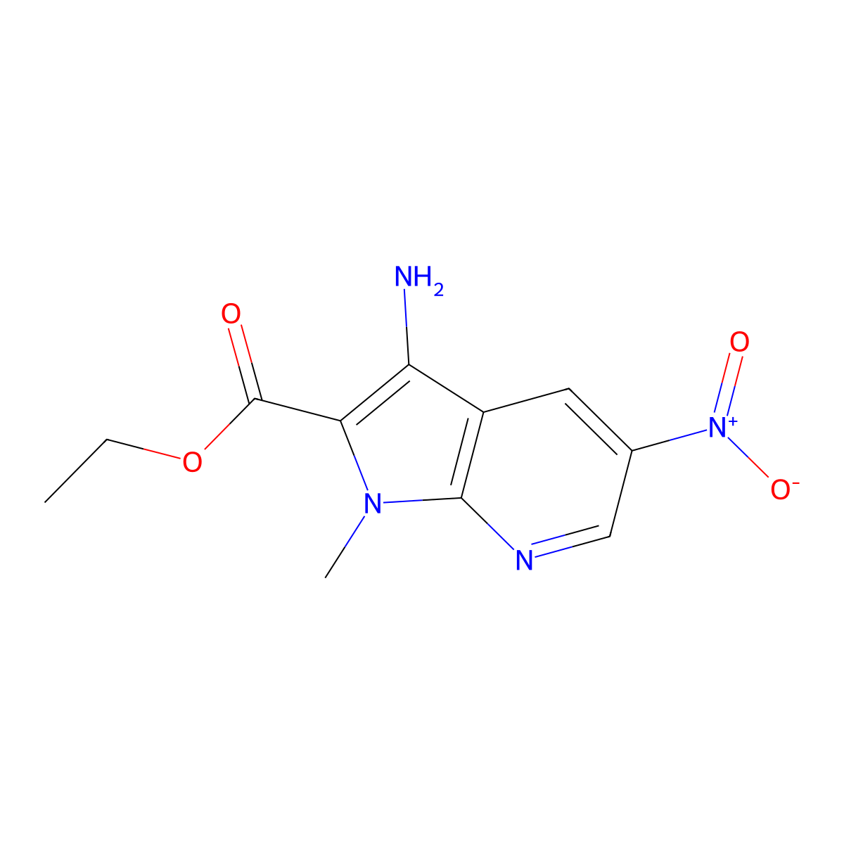 ethyl 3-amino-1-methyl-5-nitro-1H-pyrrolo[2,3-b]pyridine-2-carboxylate molecular structure, CAS 180424-22-0