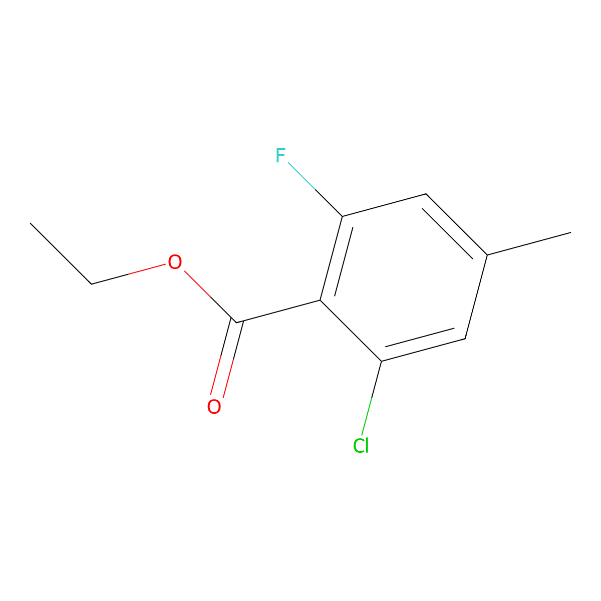 Ethyl 2-chloro-6-fluoro-4-methylbenzoate molecular structure, CAS 1804404-06-5