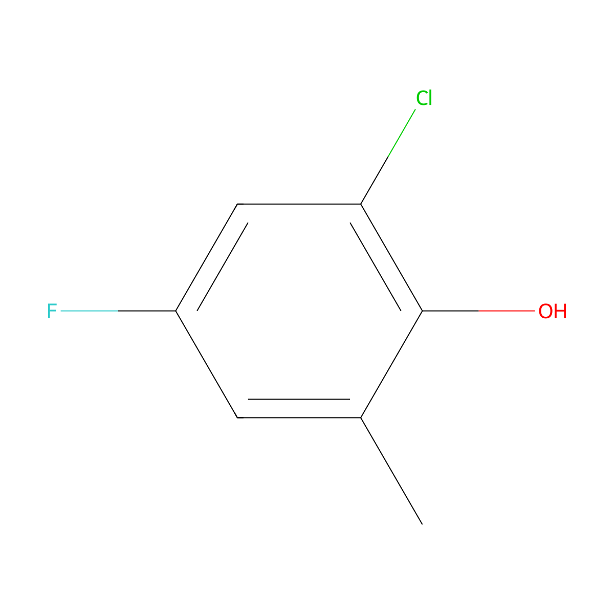 2-Chloro-4-fluoro-6-methylphenol molecular structure, CAS 1804404-41-8