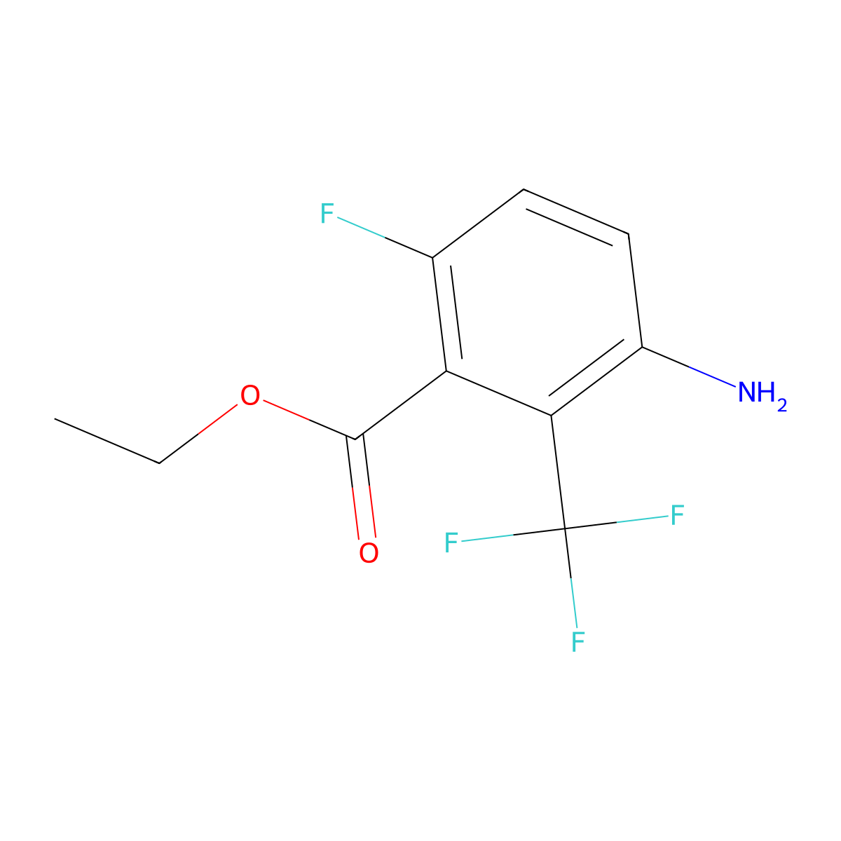 Ethyl 3-amino-6-fluoro-2-(trifluoromethyl)benzoate molecular structure, CAS 1804460-24-9
