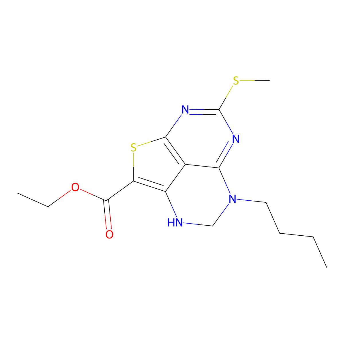 ethyl 5-butyl-7-(methylsulfanyl)-4,5-dihydro-3H-1-thia-3,5,6,8-tetraazaacenaphthylene-2-carboxylate molecular structure, CAS 180476-11-3