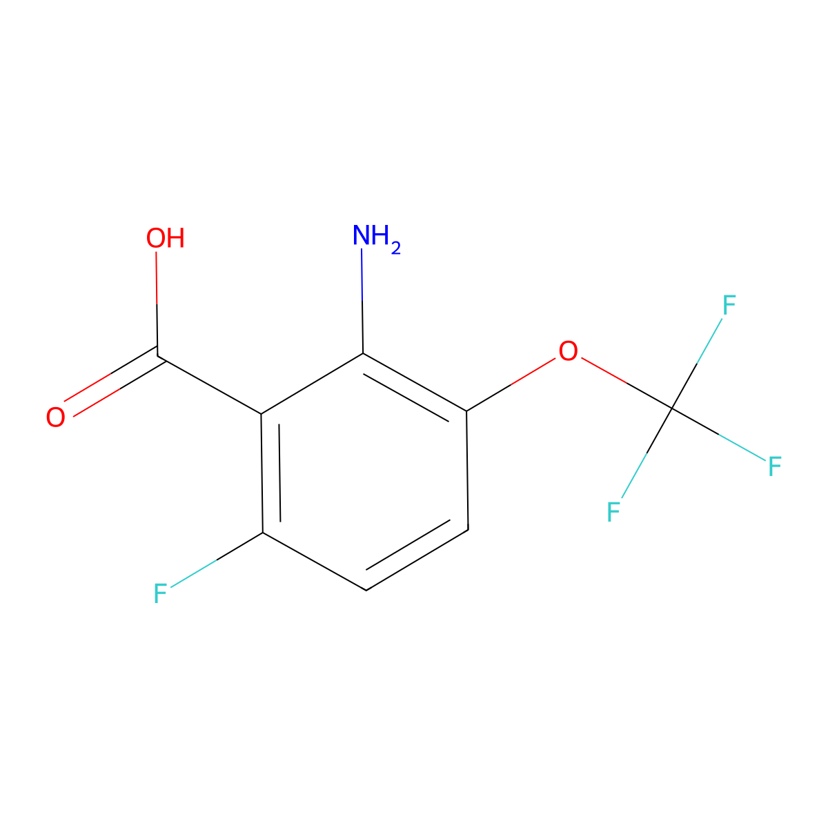 2-Amino-6-fluoro-3-(trifluoromethoxy)benzoic acid molecular structure, CAS 1804872-93-2