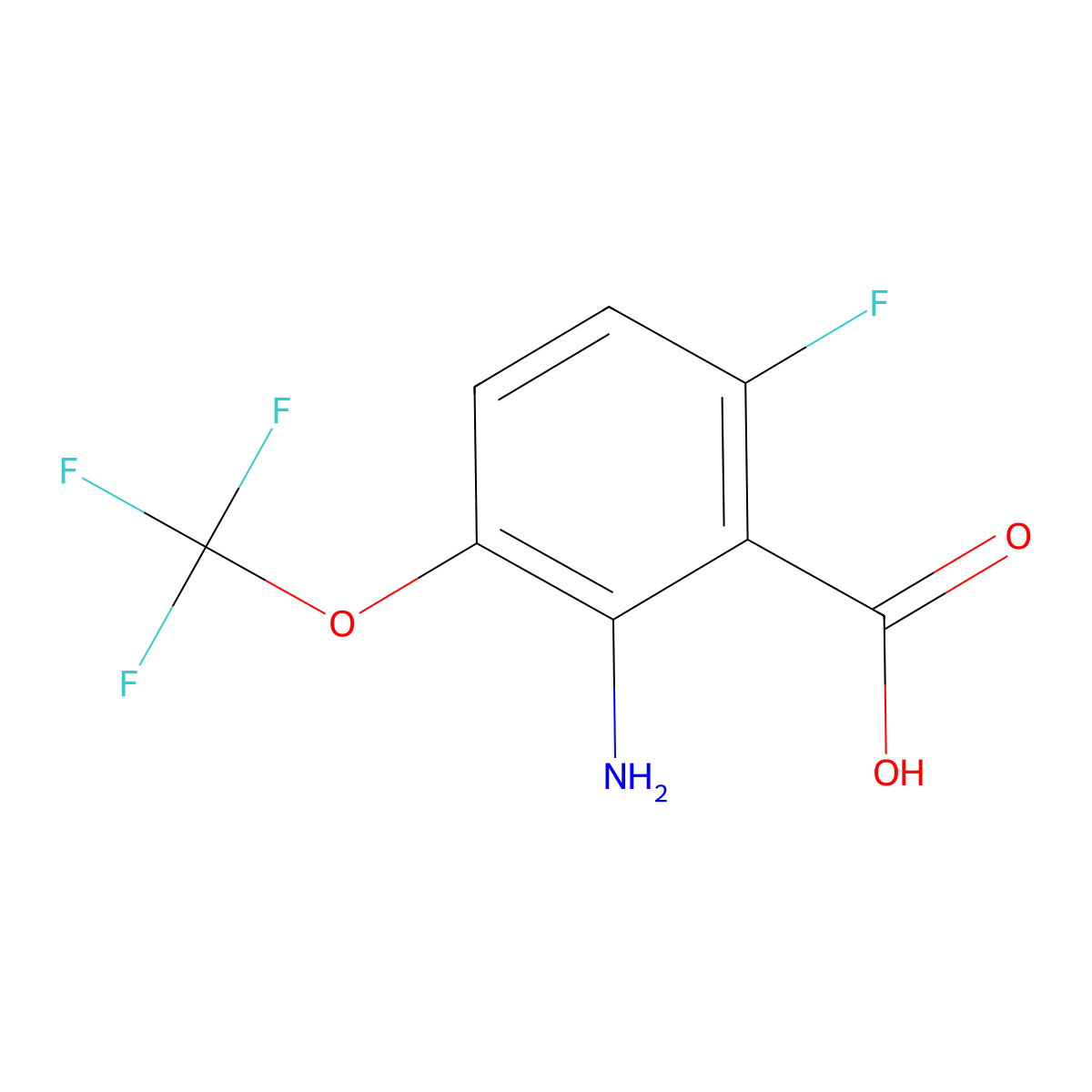 2-Amino-6-fluoro-3-(trifluoromethoxy)benzoic acid molecular structure, CAS 1804872-93-2