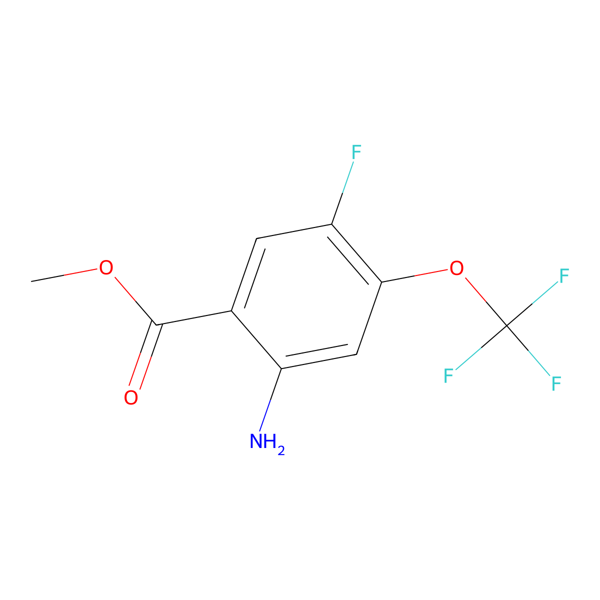 Methyl 2-amino-5-fluoro-4-(trifluoromethoxy)benzoate molecular structure, CAS 1804873-52-6