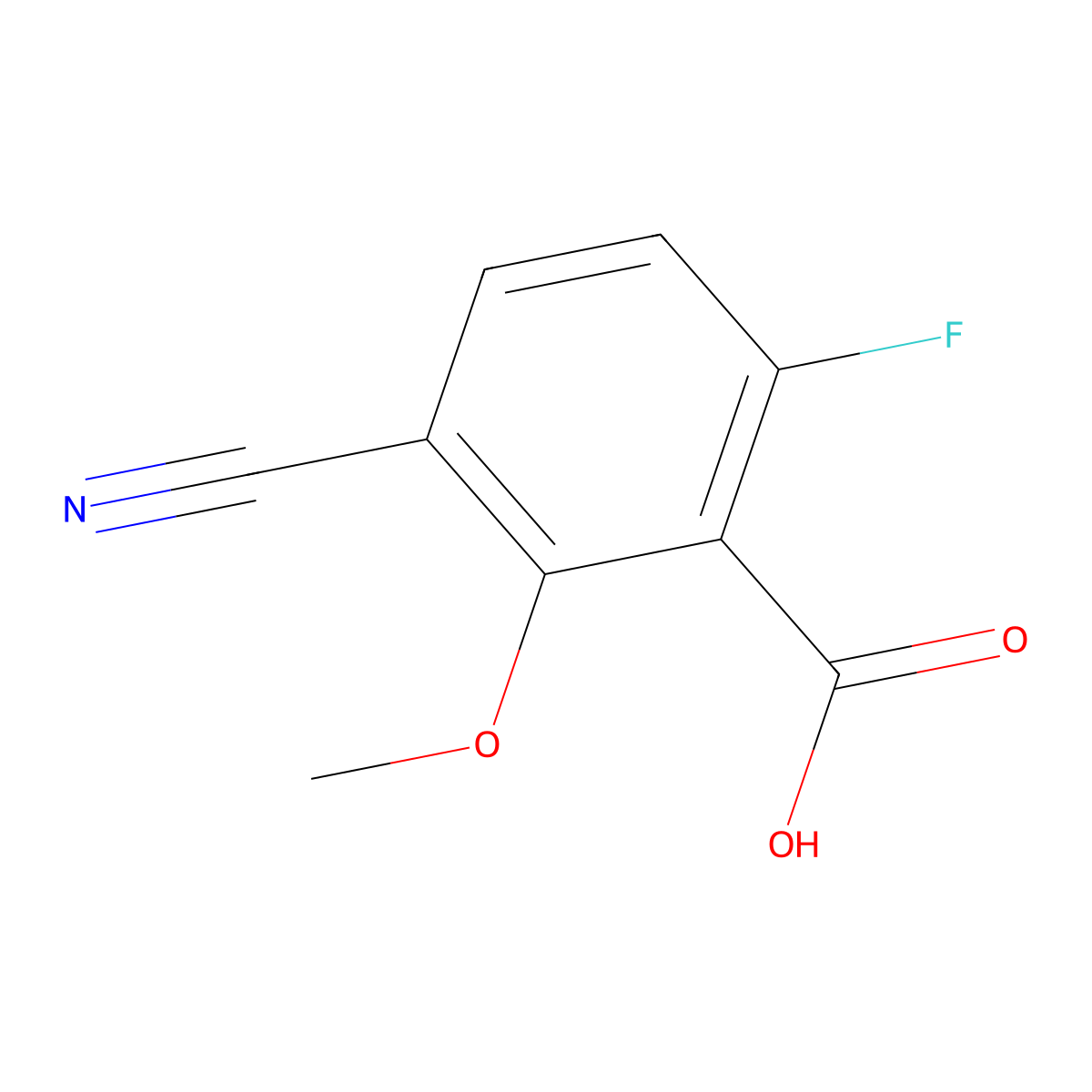 3-Cyano-6-fluoro-2-methoxybenzoic acid molecular structure, CAS 1804874-28-9