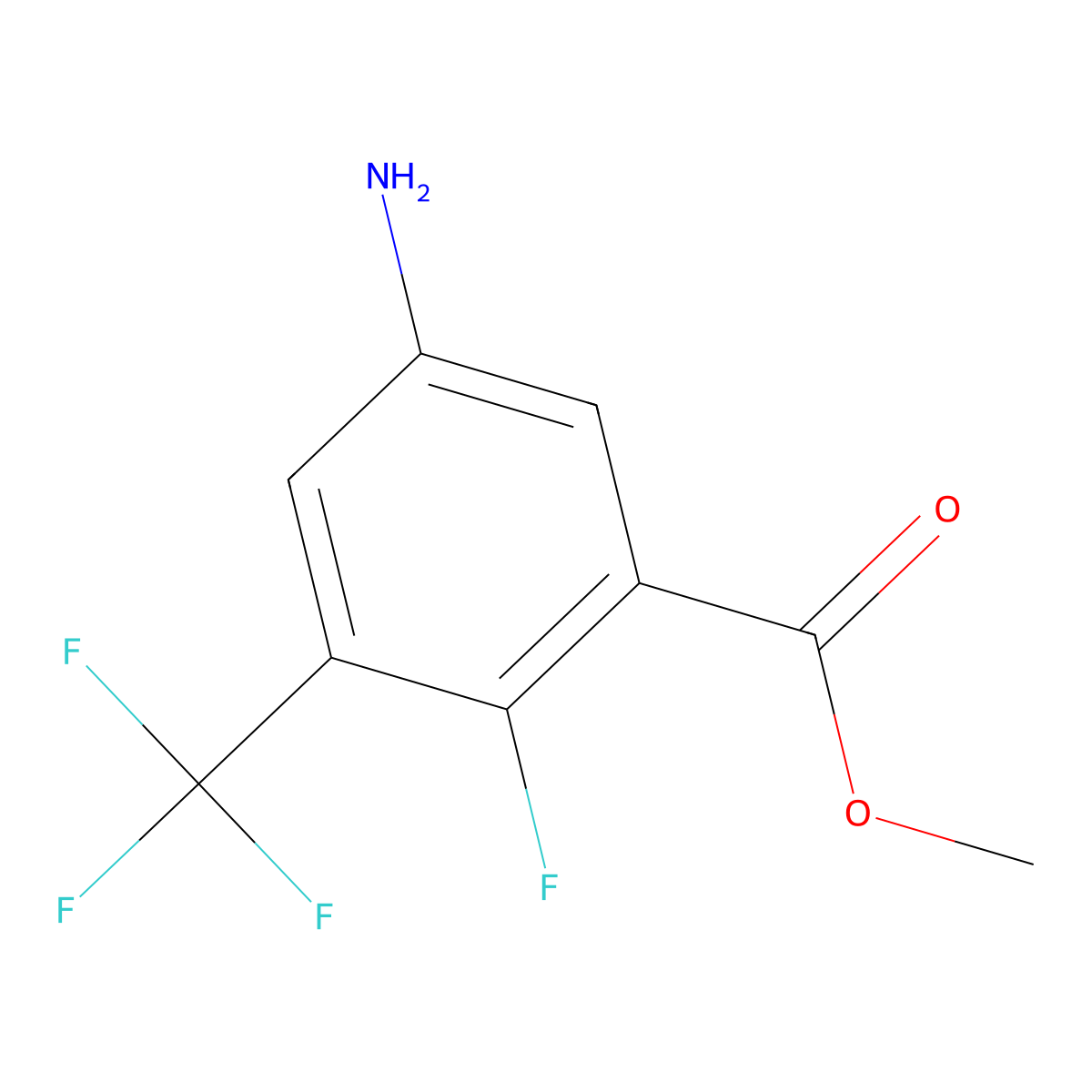 Methyl 5-amino-2-fluoro-3-(trifluoromethyl)benzoate molecular structure, CAS 1804875-17-9
