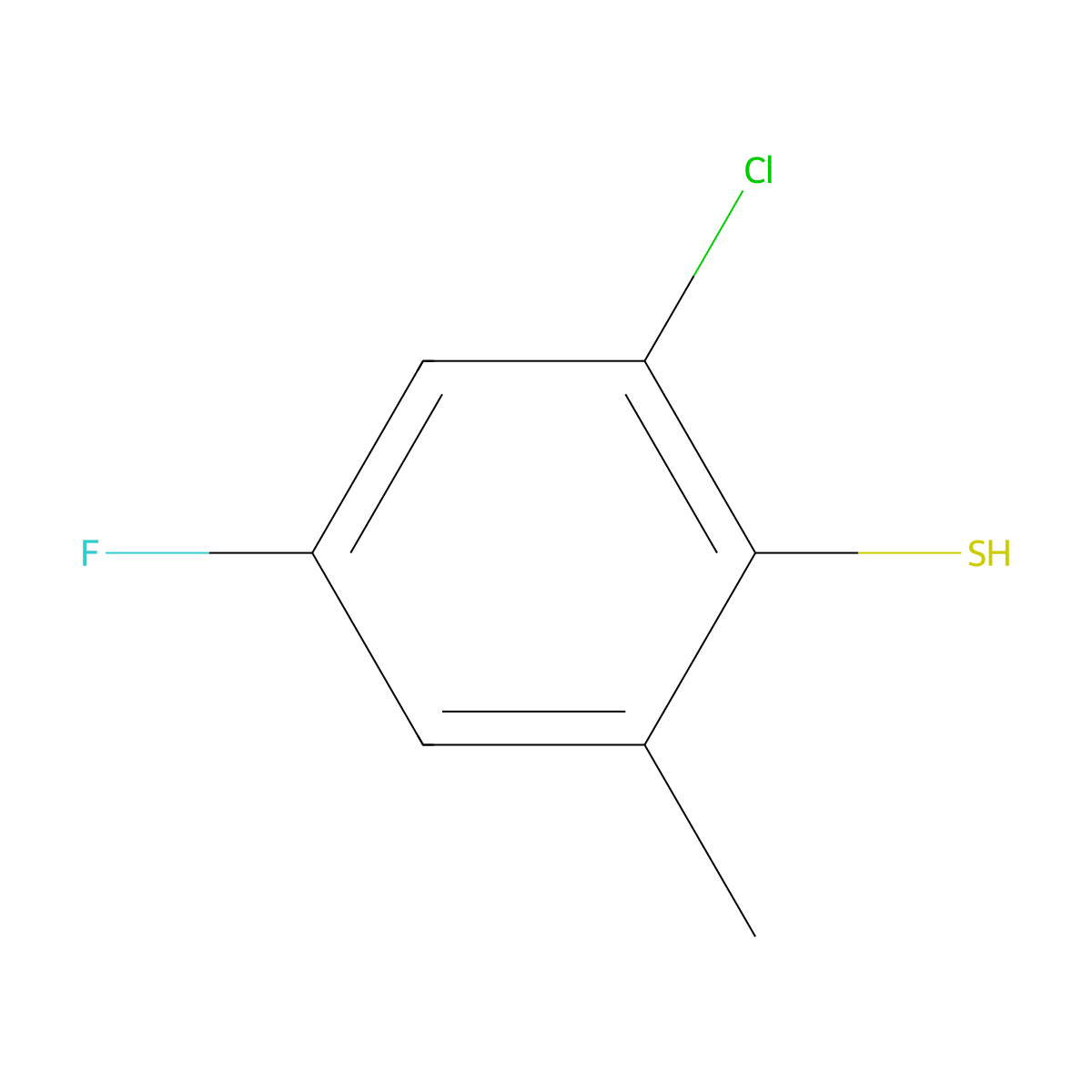 2-Chloro-4-fluoro-6-methylbenzenethiol molecular structure, CAS 1804878-68-9