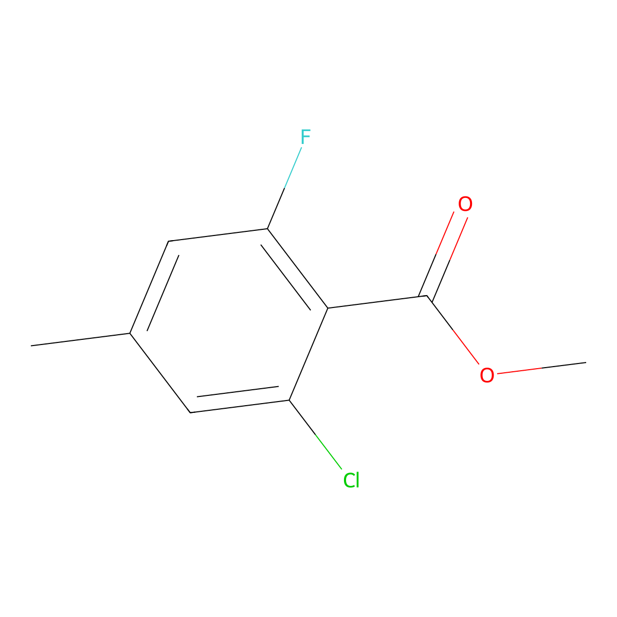 Methyl 2-chloro-6-fluoro-4-methylbenzoate molecular structure, CAS 1804881-46-6