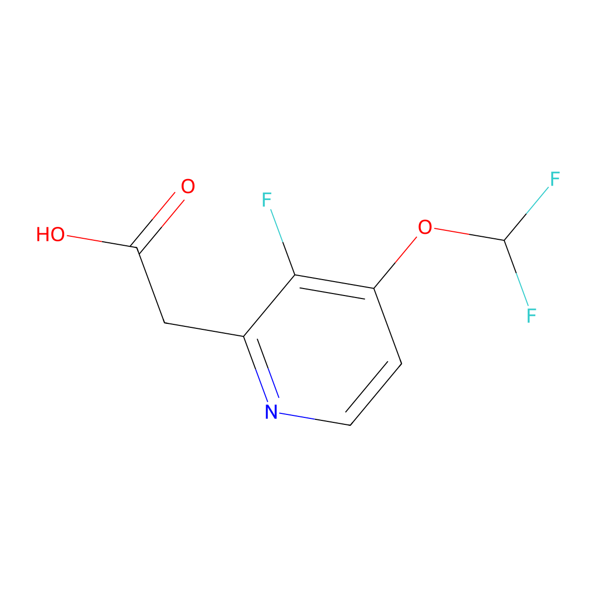 2-(4-(Difluoromethoxy)-3-fluoropyridin-2-yl)acetic acid molecular structure, CAS 1804886-42-7