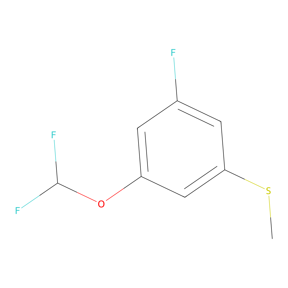 Benzene, 1-(difluoromethoxy)-3-fluoro-5-(methylthio)- molecular structure, CAS 1804886-63-2