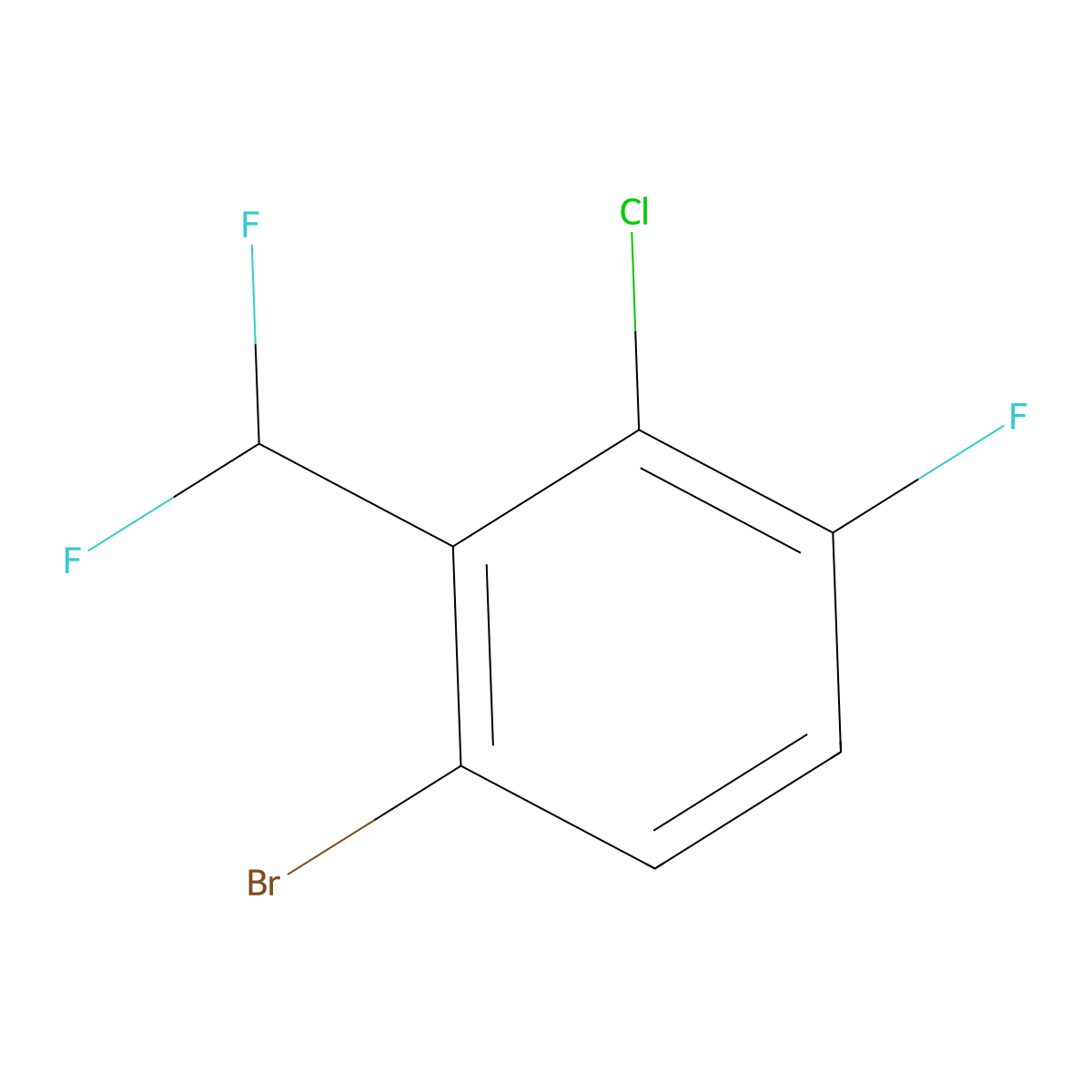 Benzene, 1-bromo-3-chloro-2-(difluoromethyl)-4-fluoro- molecular structure, CAS 1804897-02-6