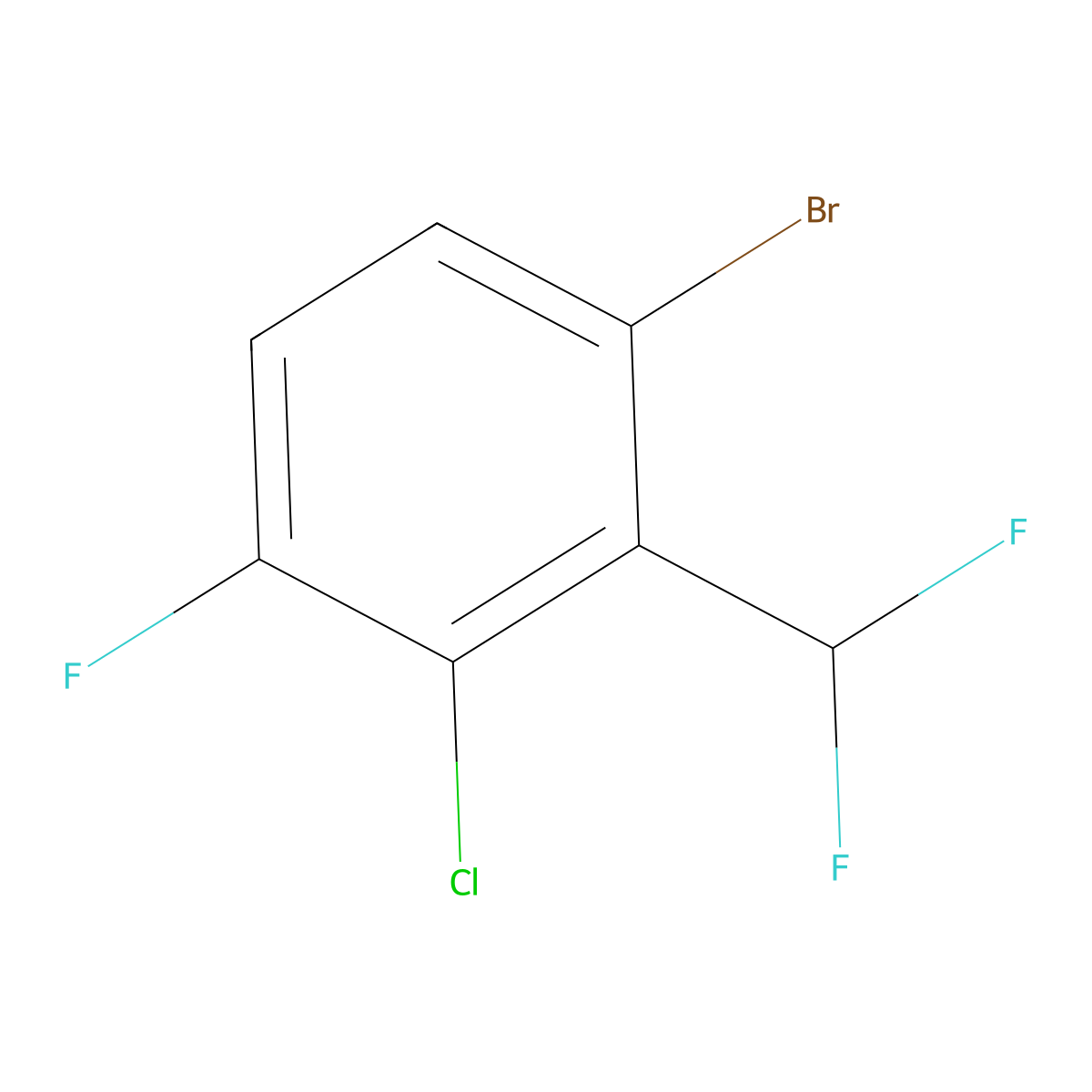 Benzene, 1-bromo-3-chloro-2-(difluoromethyl)-4-fluoro- molecular structure, CAS 1804897-02-6