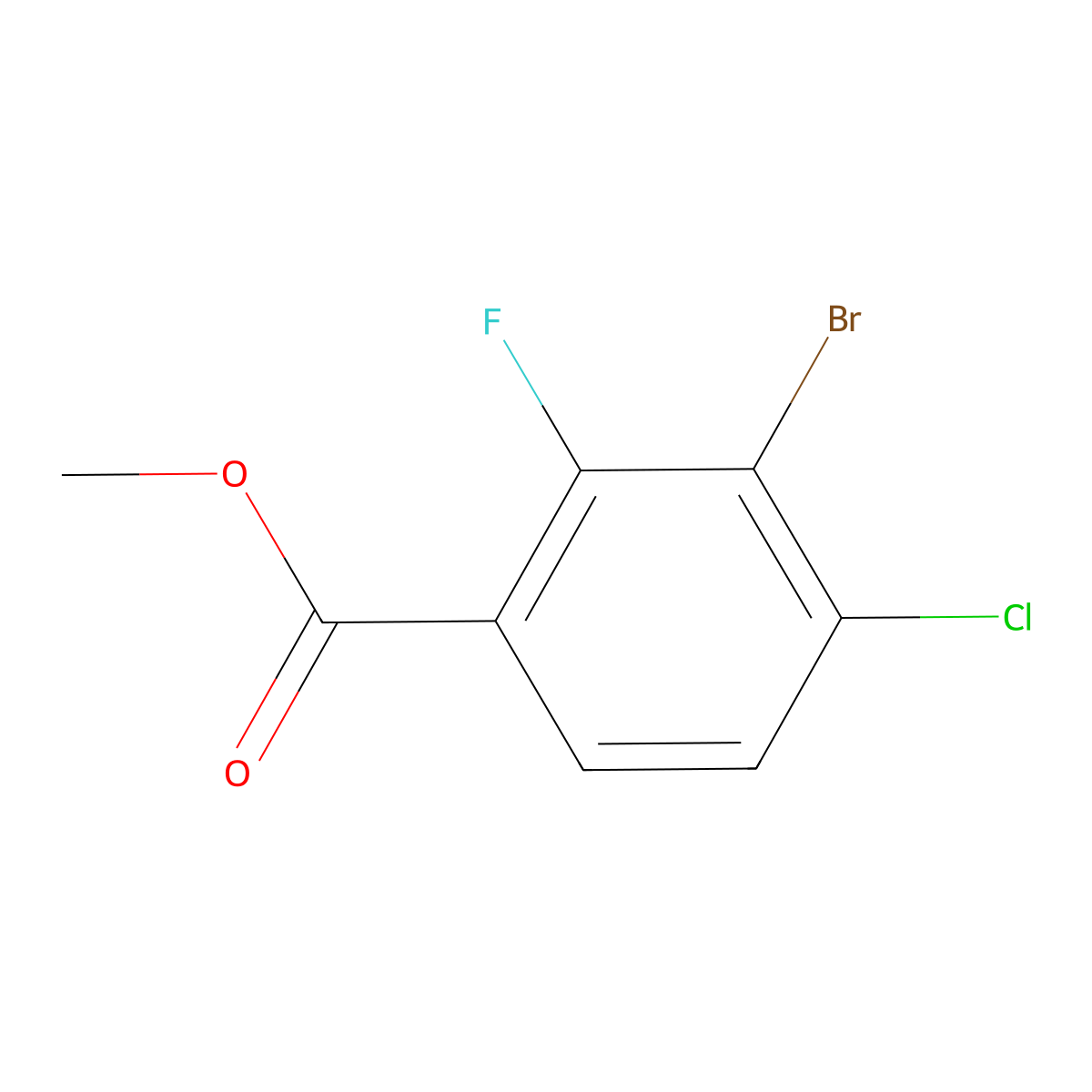 Methyl 3-bromo-4-chloro-2-fluorobenzoate molecular structure, CAS 1804897-28-6