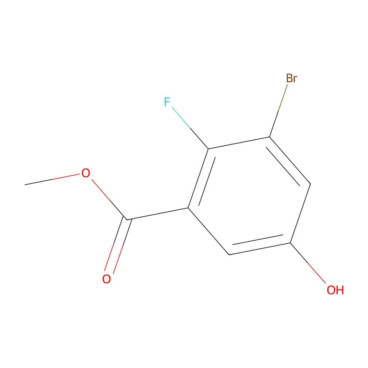 Methyl 3-bromo-2-fluoro-5-hydroxybenzoate molecular structure, CAS 1804908-18-6