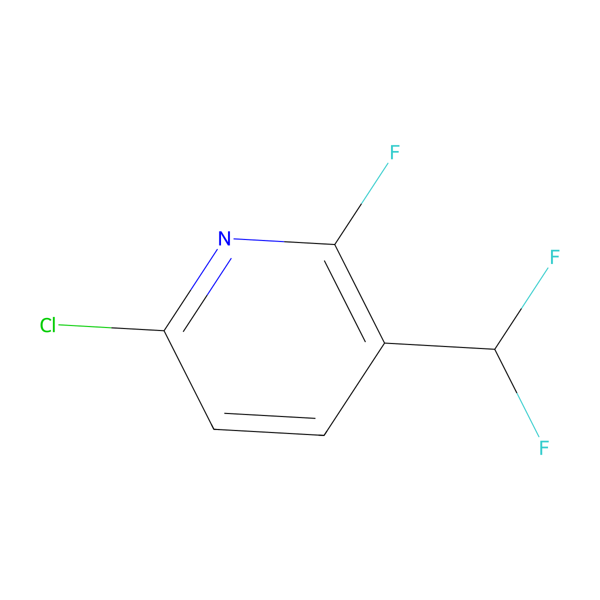 6-Chloro-3-(difluoromethyl)-2-fluoropyridine molecular structure, CAS 1804950-60-4