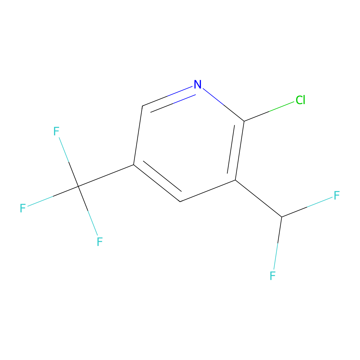 2-Chloro-3-(difluoromethyl)-5-(trifluoromethyl)pyridine molecular structure, CAS 1805009-33-9