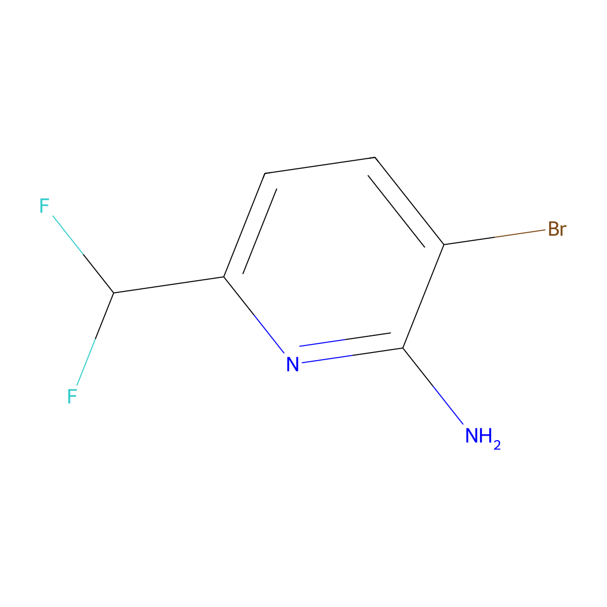 3-Bromo-6-(difluoromethyl)pyridin-2-amine molecular structure, CAS 1805028-09-4