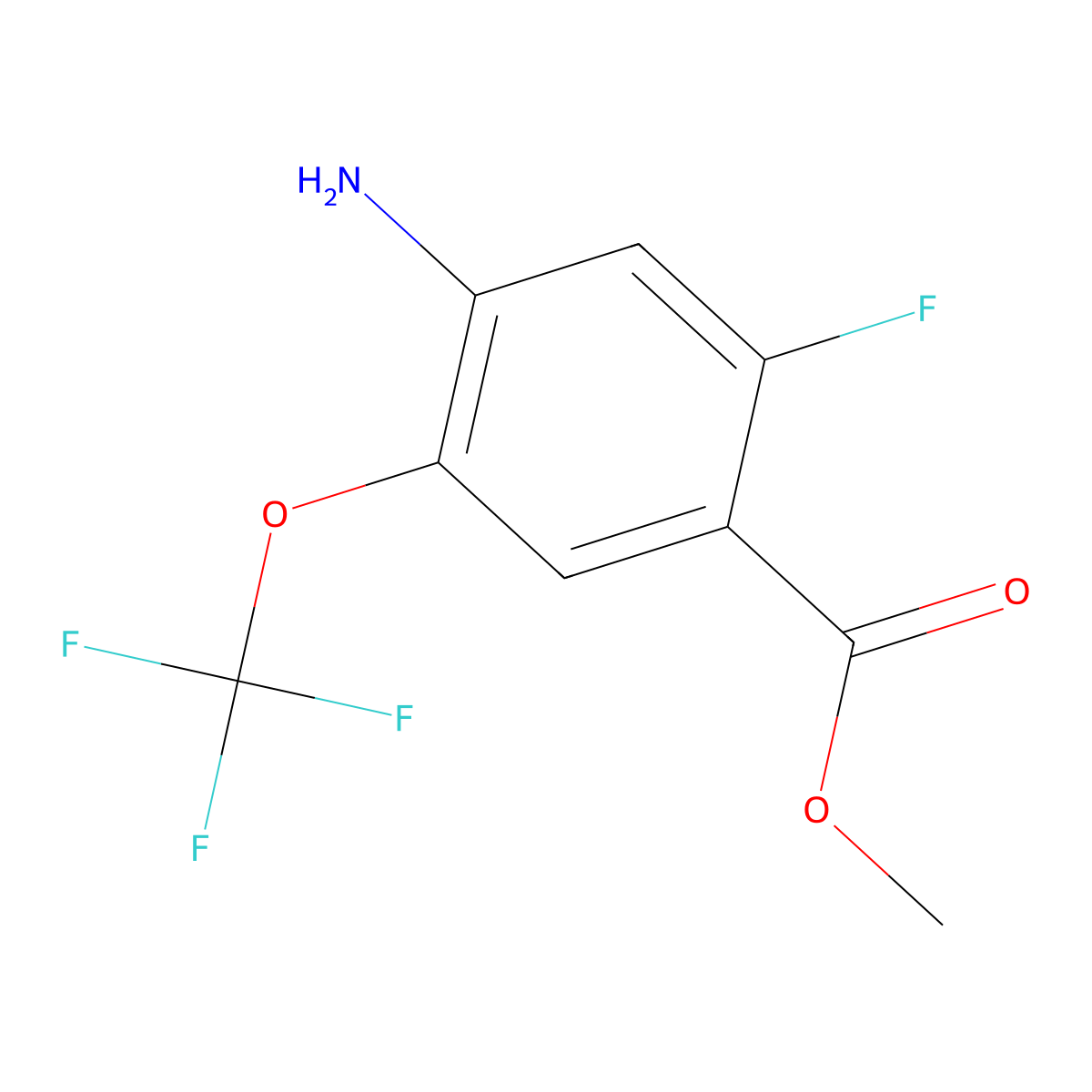 Methyl 4-amino-2-fluoro-5-(trifluoromethoxy)benzoate molecular structure, CAS 1805095-60-6
