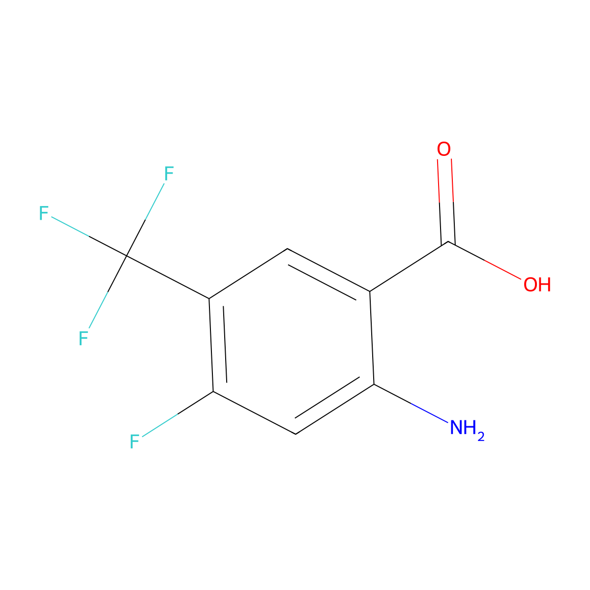 2-Amino-4-fluoro-5-(trifluoromethyl)benzoic acid molecular structure, CAS 1805097-26-0