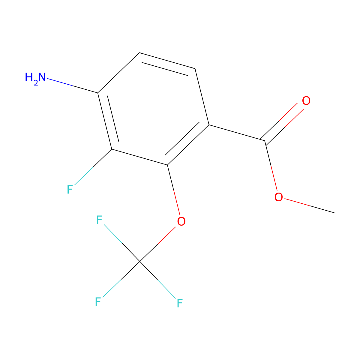 Methyl 4-amino-3-fluoro-2-(trifluoromethoxy)benzoate molecular structure, CAS 1805123-49-2