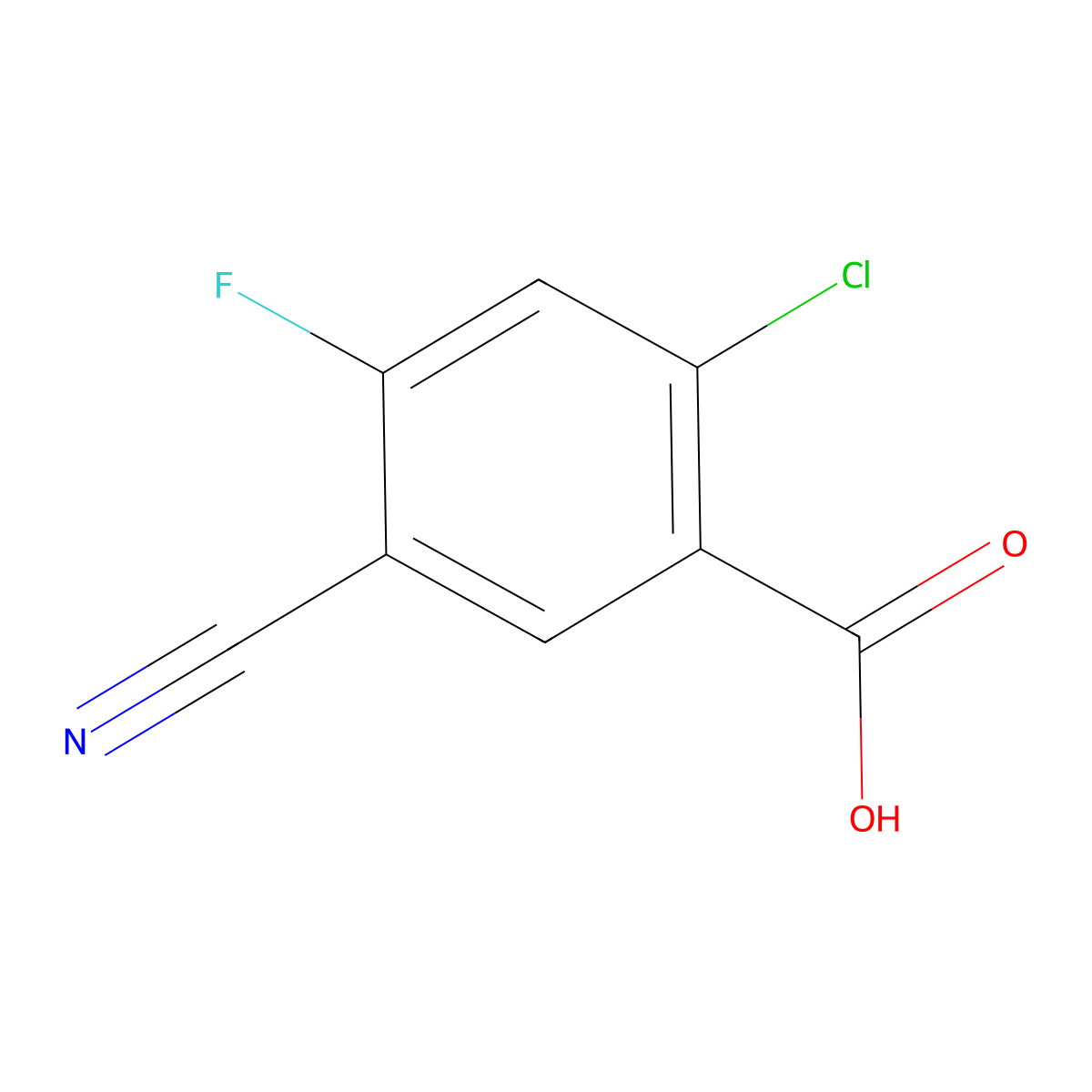 2-Chloro-5-cyano-4-fluorobenzoic acid molecular structure, CAS 1805159-40-3