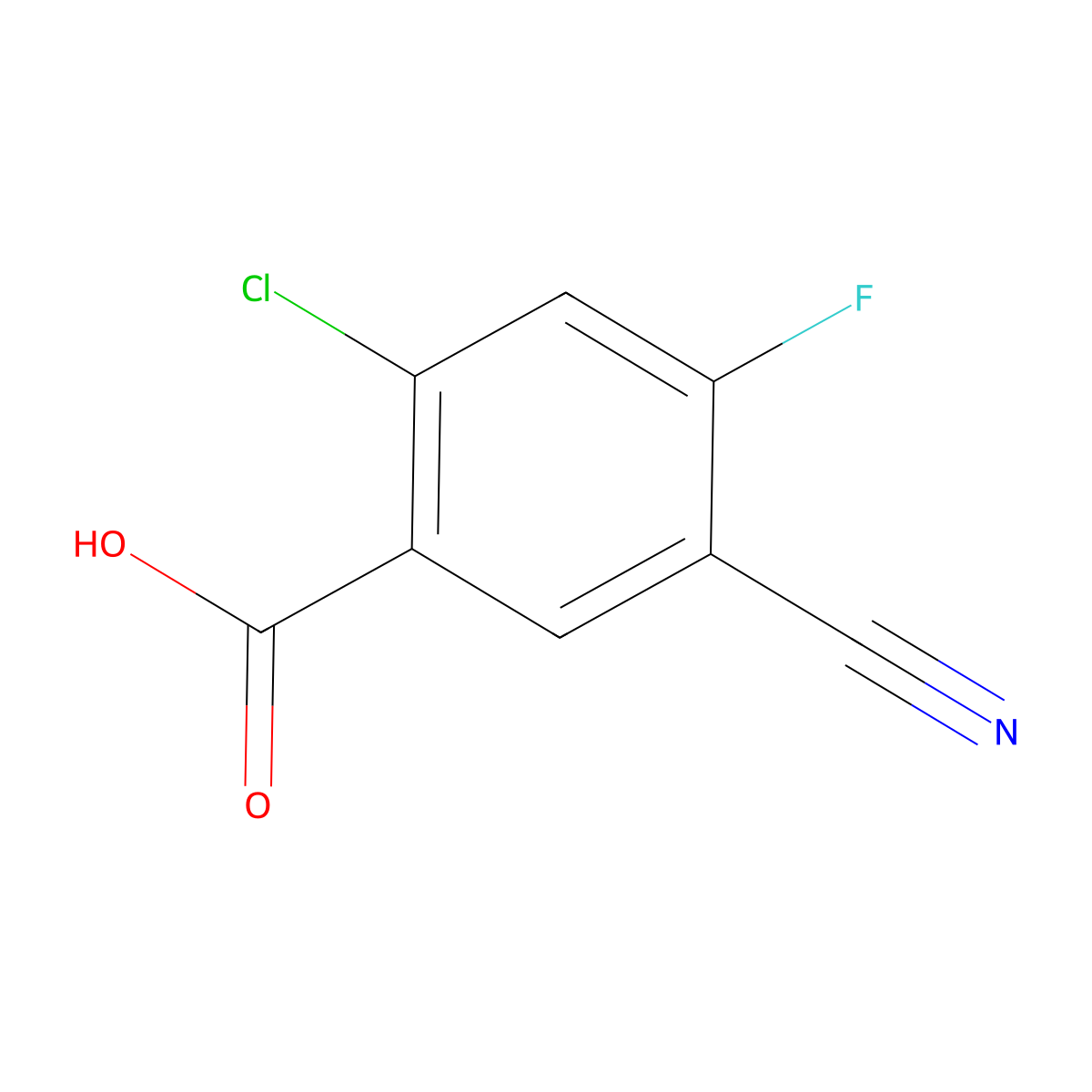 2-Chloro-5-cyano-4-fluorobenzoic acid molecular structure, CAS 1805159-40-3