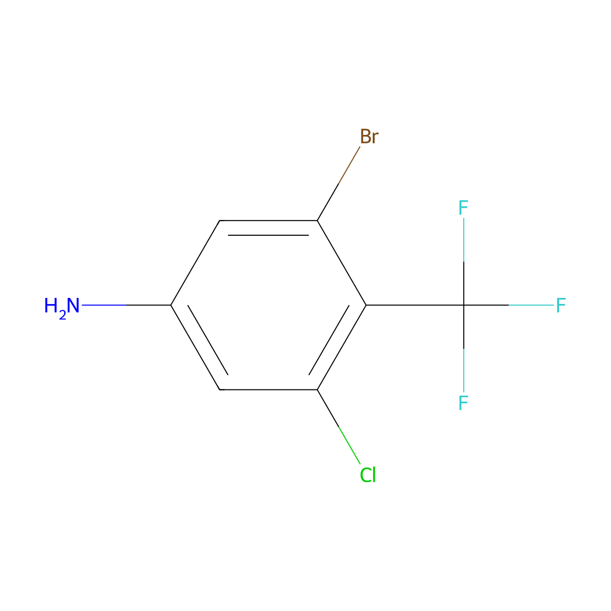 3-Bromo-5-chloro-4-(trifluoromethyl)benzenamine molecular structure, CAS 1805186-16-6
