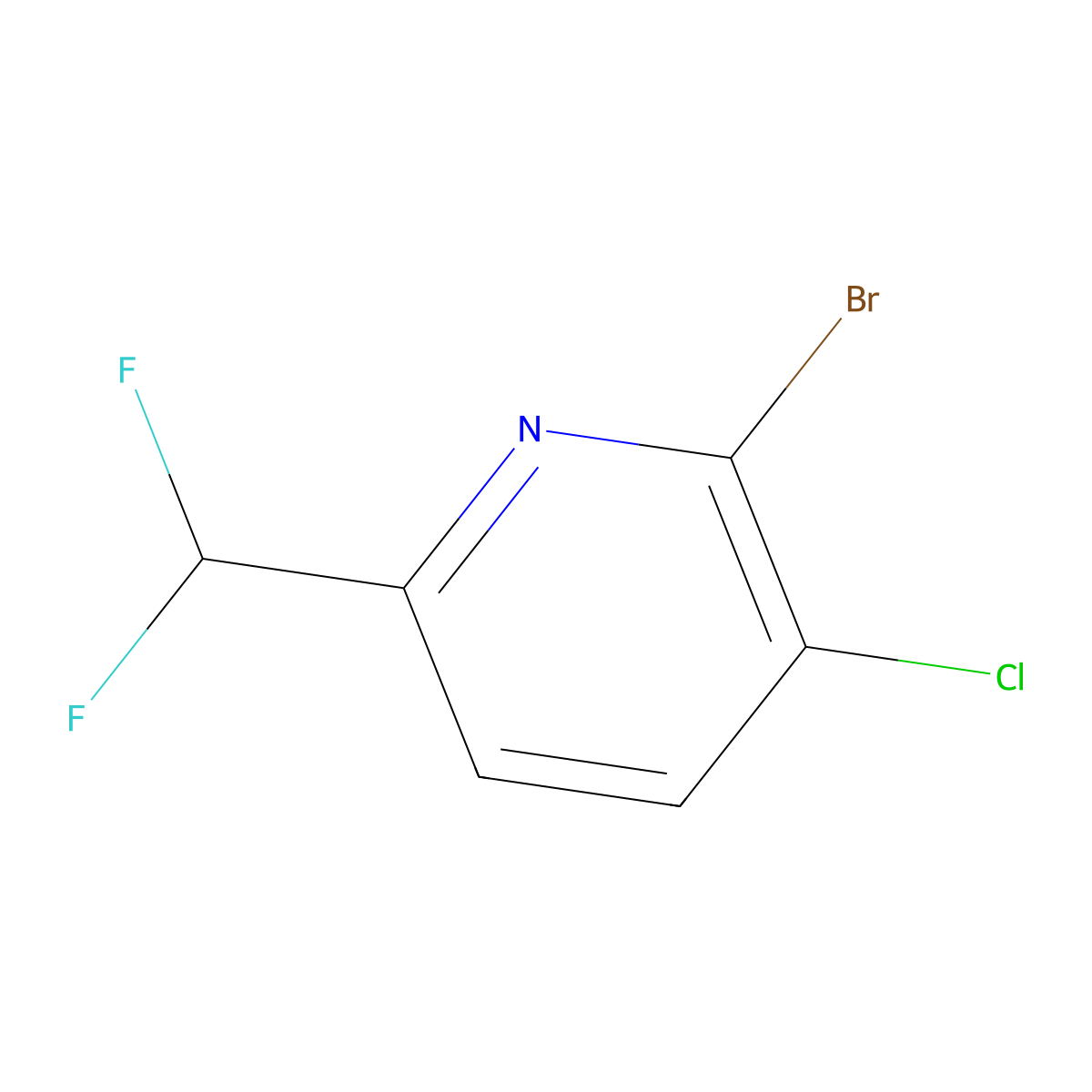 2-Bromo-3-chloro-6-(difluoromethyl)pyridine molecular structure, CAS 1805189-08-5