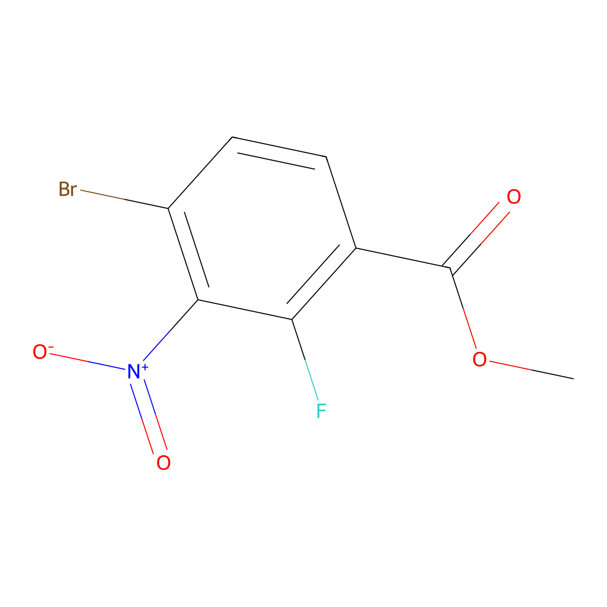 Methyl 4-bromo-2-fluoro-3-nitrobenzoate molecular structure, CAS 1805190-07-1