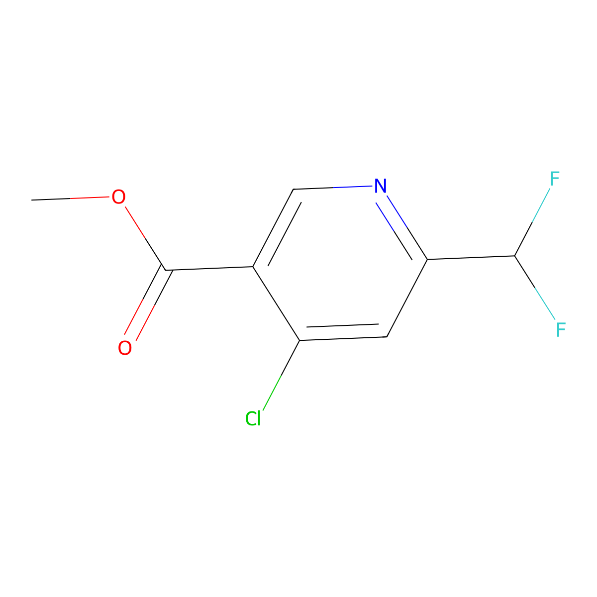 Methyl 4-chloro-6-(difluoromethyl)nicotinate molecular structure, CAS 1805196-45-5