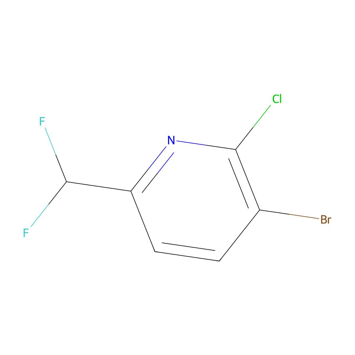 3-Bromo-2-chloro-6-(difluoromethyl)pyridine molecular structure, CAS 1805221-46-8