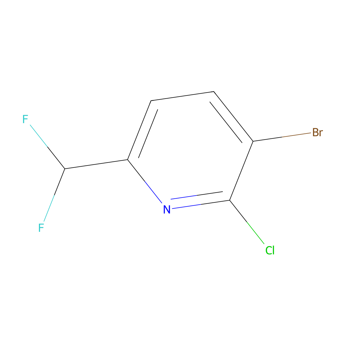 3-Bromo-2-chloro-6-(difluoromethyl)pyridine molecular structure, CAS 1805221-46-8