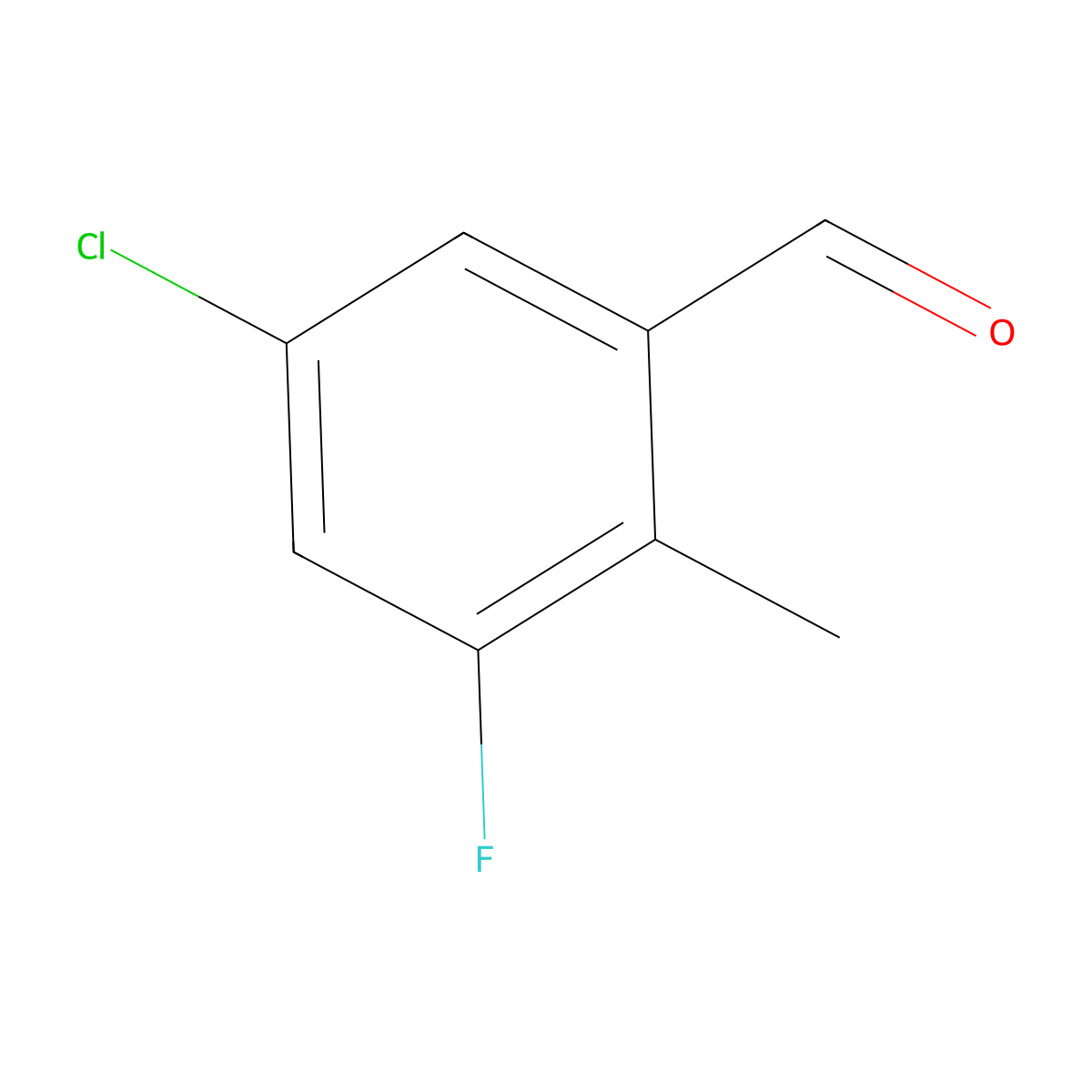 5-Chloro-3-fluoro-2-methylbenzaldehyde molecular structure, CAS 1805225-92-6