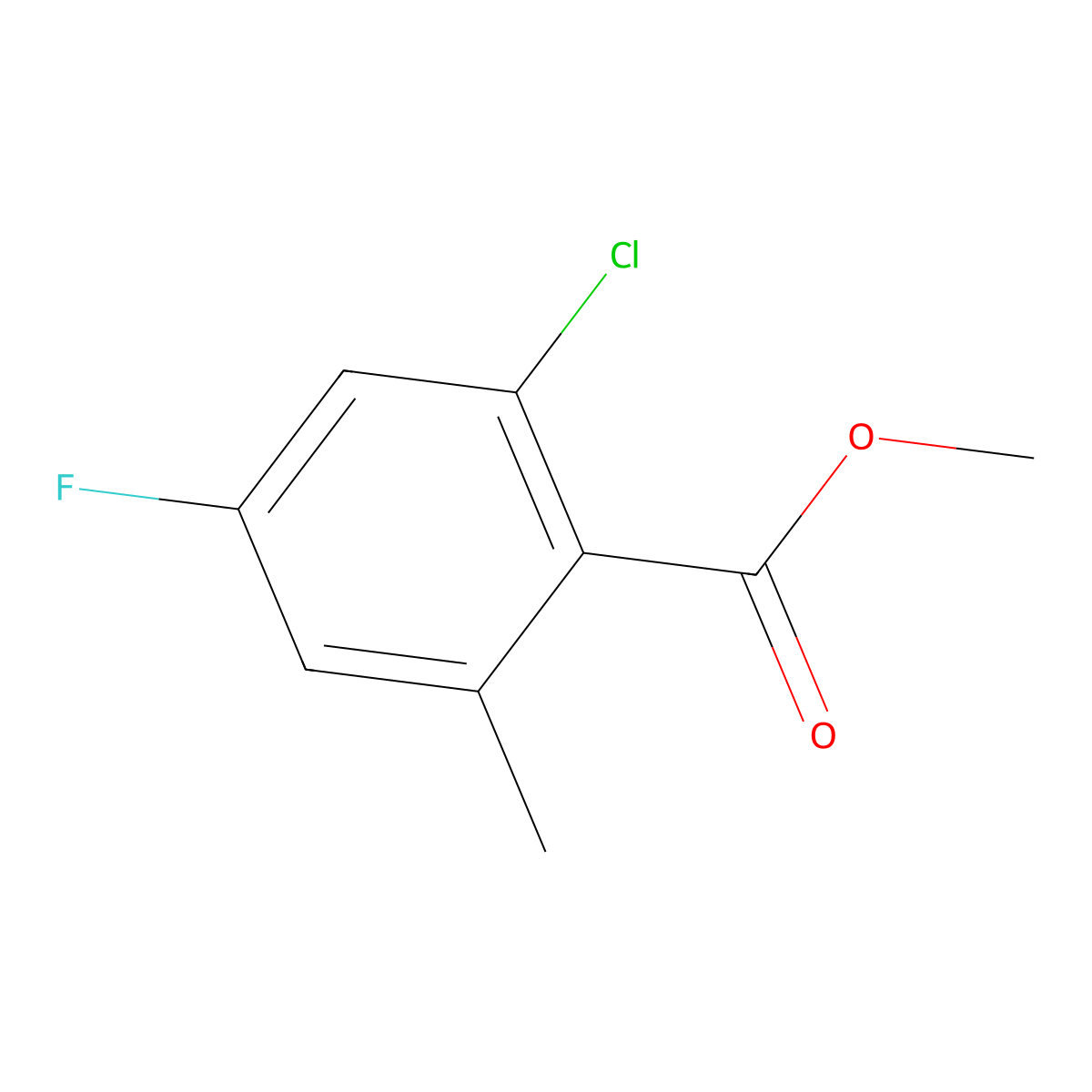 Methyl 2-chloro-4-fluoro-6-methylbenzoate molecular structure, CAS 1805226-50-9