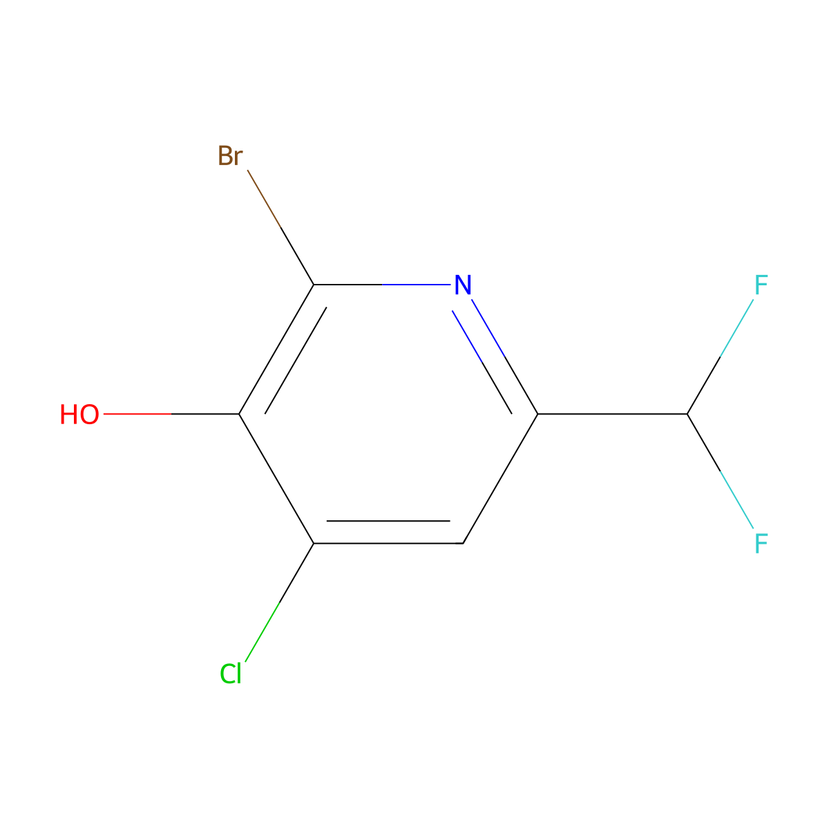2-Bromo-4-chloro-6-(difluoromethyl)pyridin-3-ol molecular structure, CAS 1805235-04-4